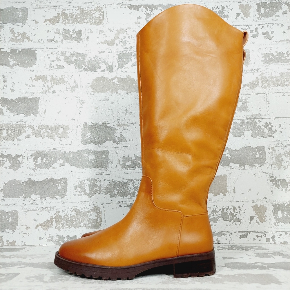 NEW Nordstrom Oliver Brown Leather Slip On Block Heel Riding Boots D211 - Picture 1 of 11